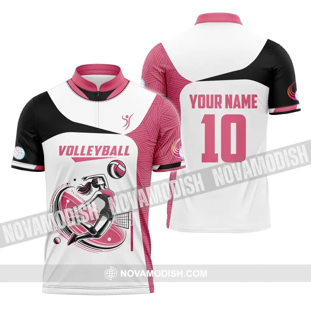 Woman Shirt Custom Name And Number Volleyball Polo Long Sleeve Club Uniform Lover Gift Zipper / S