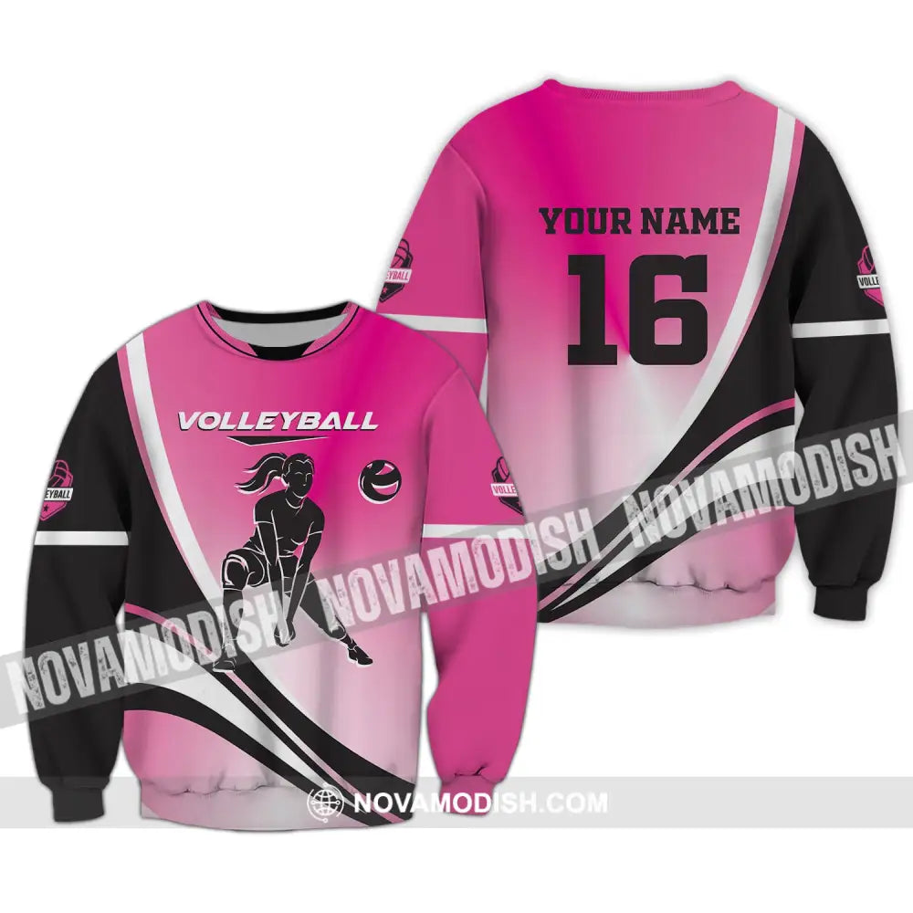 Woman Shirt Custom Name And Number Volleyball T-Shirt For Club Gift Players Long Sleeve / S