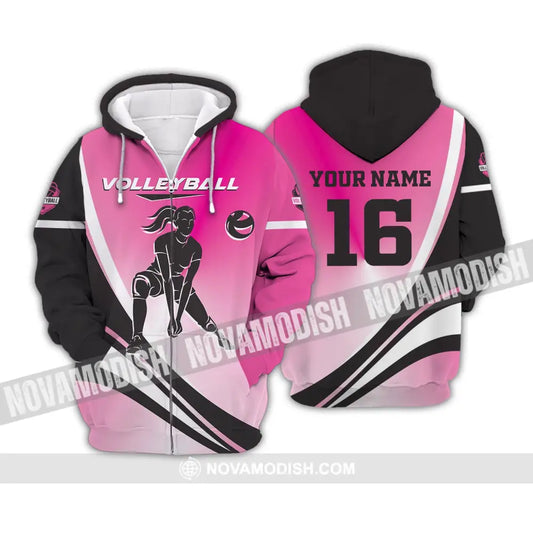 Woman Shirt Custom Name And Number Volleyball T-Shirt For Club Gift Players Zipper Hoodie / S