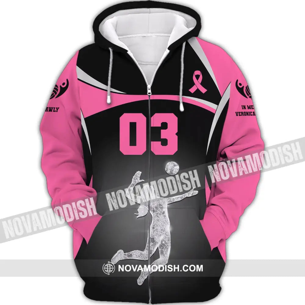 Woman Shirt Custom Name And Number Volleyball T-Shirt For Team Gift Players Zipper Hoodie / S