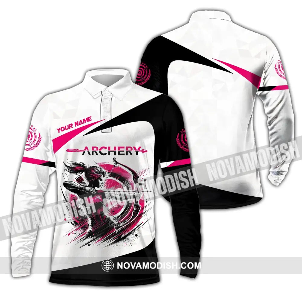 Woman Shirt Custom Name Archer Archery Team Uniform Gift Long Sleeve Polo / S T-Shirt