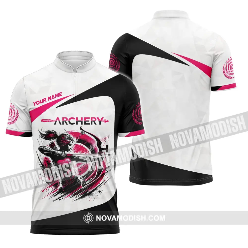 Woman Shirt Custom Name Archer Archery Team Uniform Gift Zipper Polo / S T-Shirt