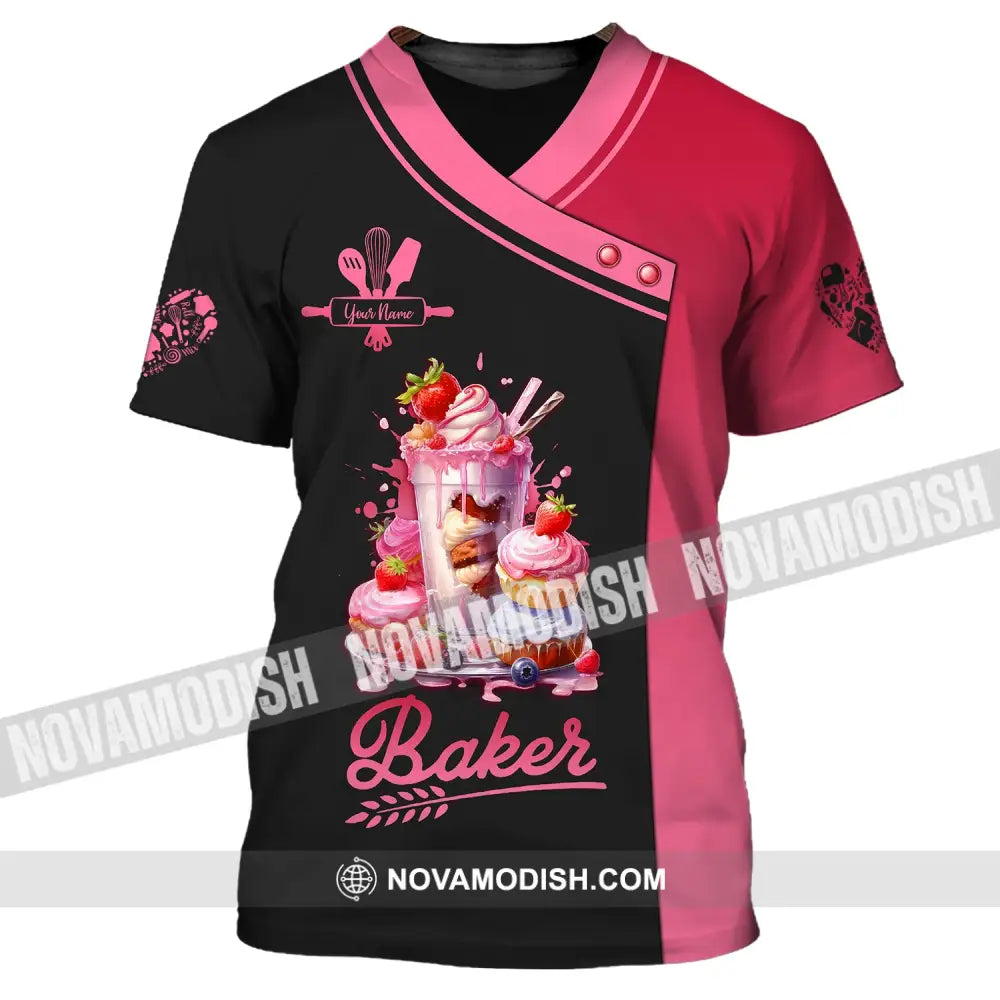 Woman Shirt Custom Name Baker Bakery Chef Baking Lovers Gift T-Shirt / S