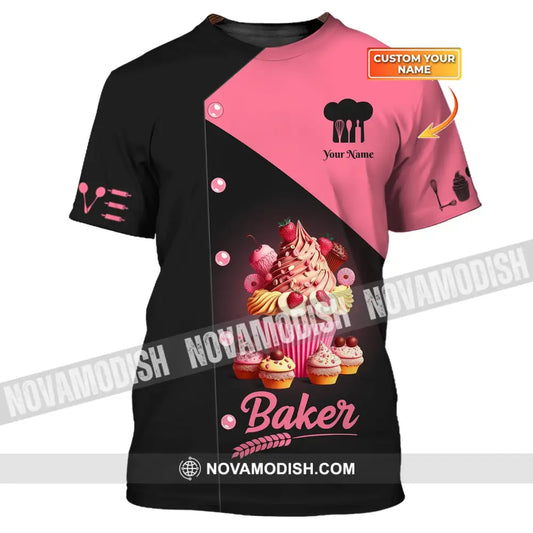 Woman Shirt Custom Name Bakery Baker Pink Cake Chef Apparel Baking Lovers Gift T-Shirt