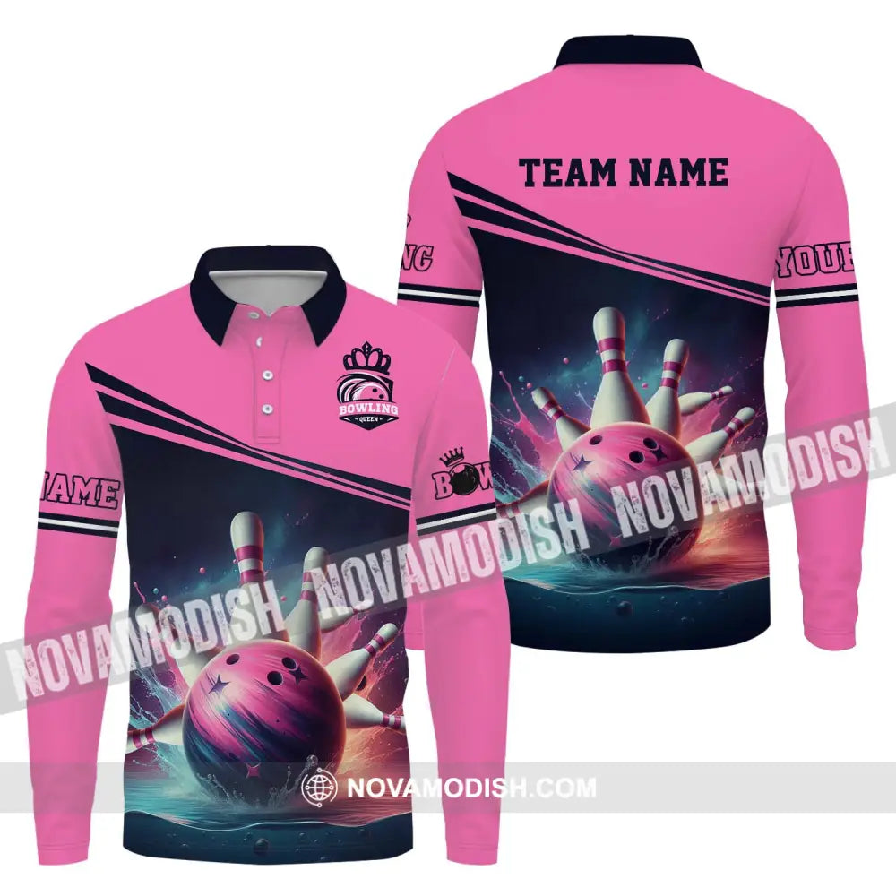 Woman Shirt - Custom Name Shirt Bowling Shirt - Gift for Bowling Lovers Long Sleeve Polo / S T-shirt