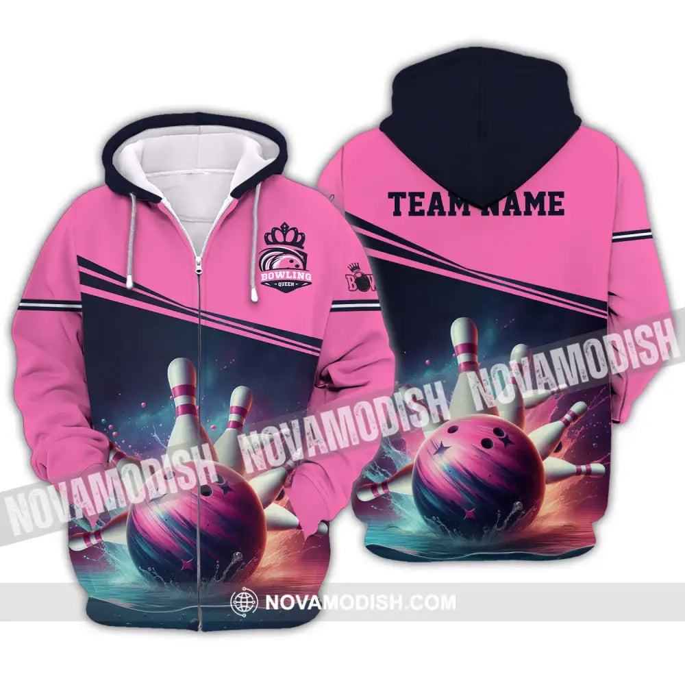 Woman Shirt - Custom Name Shirt Bowling Shirt - Gift for Bowling Lovers Zipper Hoodie / S T-shirt