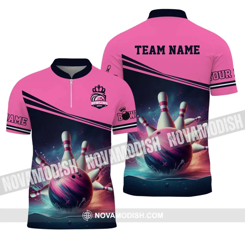 Woman Shirt - Custom Name Shirt Bowling Shirt - Gift for Bowling Lovers Zipper Polo Shirt / S T-shirt