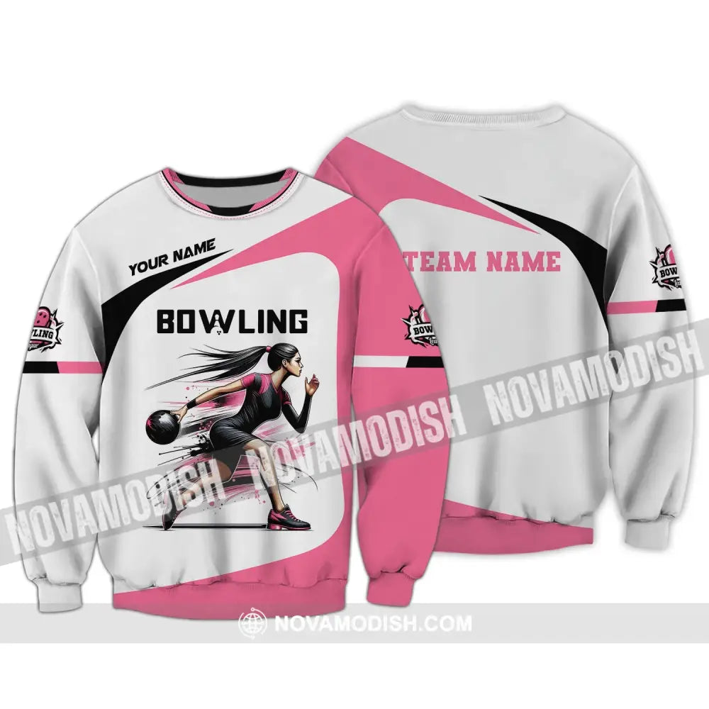 Woman Shirt Custom Name Bowling Zip Polo For Player T-Shirt Long Sleeve / S T-Shirt