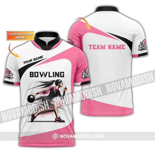 Woman Shirt Custom Name Bowling Zip Polo For Player T-Shirt Zipper / S T-Shirt