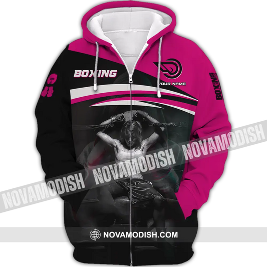 Woman Shirt Custom Name Boxing Long Sleeve T-Shirt Zipper Hoodie / S T-Shirt
