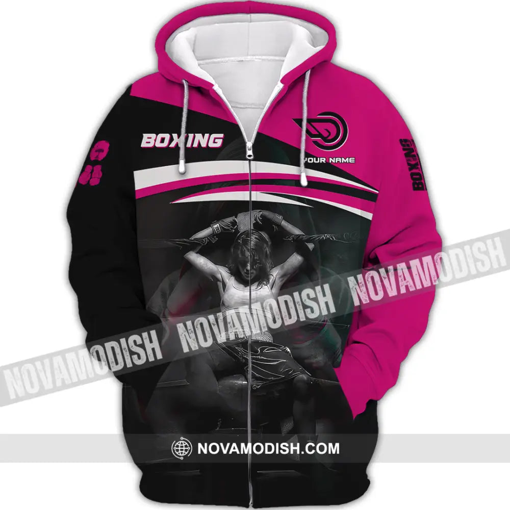 Woman Shirt Custom Name Boxing Long Sleeve T-Shirt Zipper Hoodie / S T-Shirt