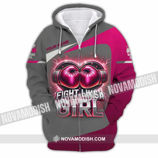 Woman Shirt Custom Name Boxing Polo Long Sleeve Zipper Hoodie / S T-Shirt