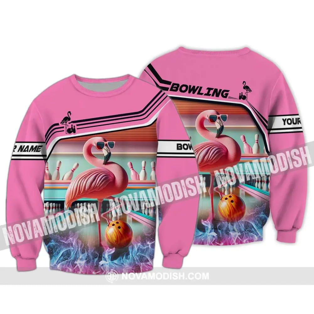 Woman Shirt - Custom Name Shirt Flamingo Bowling Shirt - Gift for Bowling Lovers Long Sleeve / S T-shirt