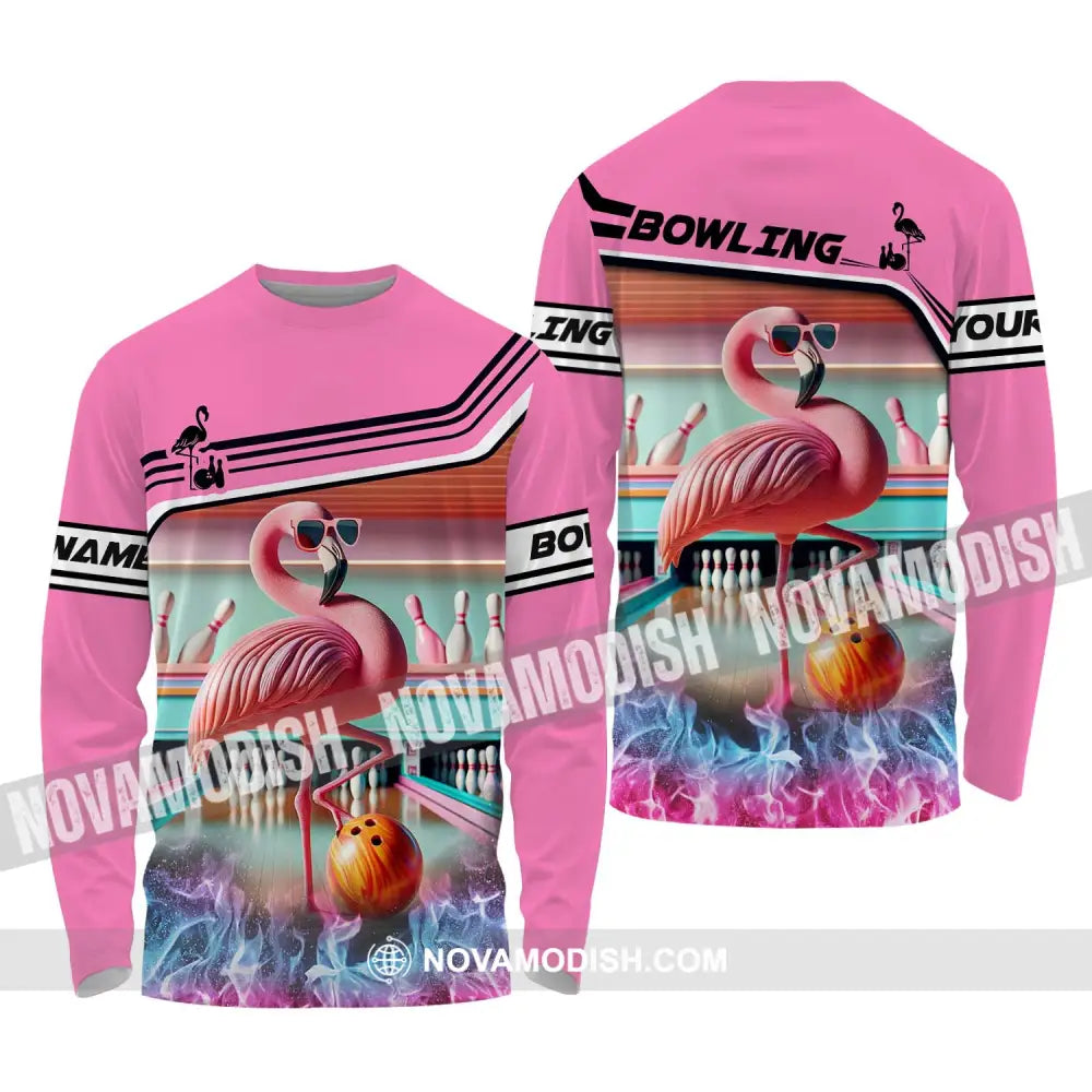 Woman Shirt - Custom Name Shirt Flamingo Bowling Shirt - Gift for Bowling Lovers Long Sleeve Shirt / S T-shirt