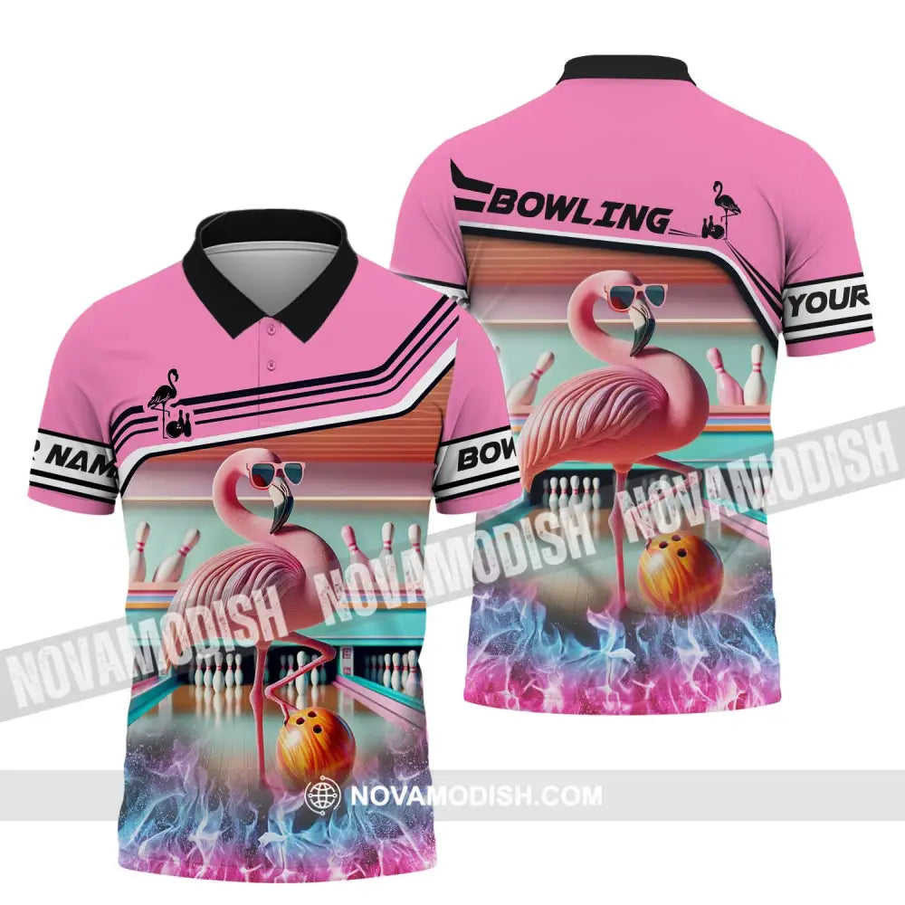 Woman Shirt - Custom Name Shirt Flamingo Bowling Shirt - Gift for Bowling Lovers Polo Shirt / S T-shirt