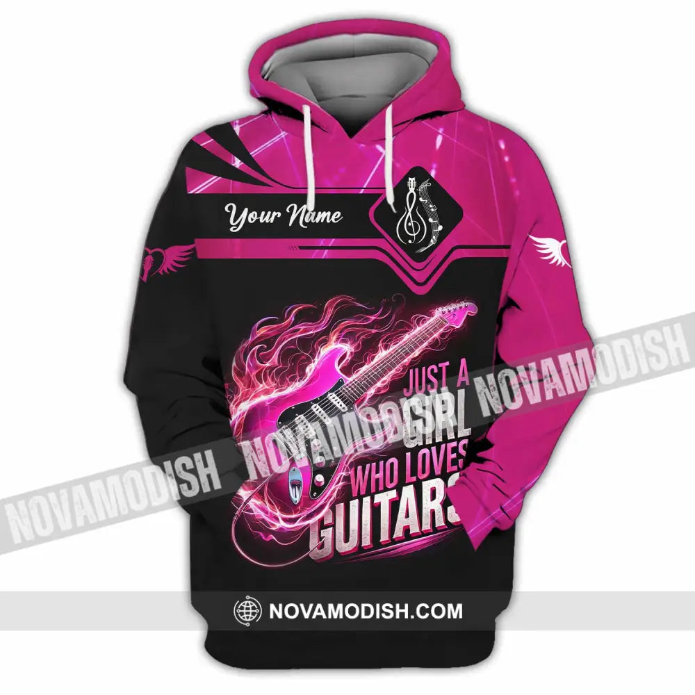 Woman Shirt Custom Name Guitarist Girl Guitar Love T-Shirt Hoodie / S T-Shirt