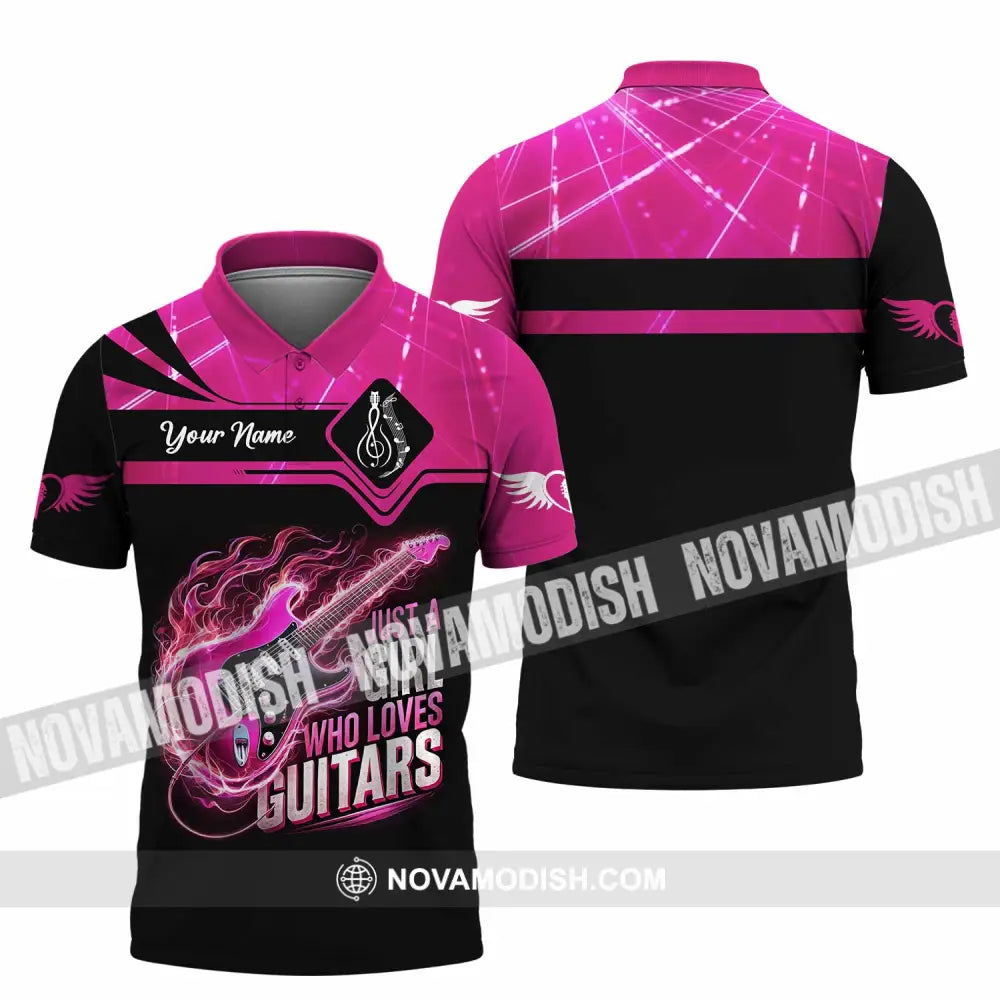Woman Shirt Custom Name Guitarist Girl Guitar Love T-Shirt Polo / S T-Shirt