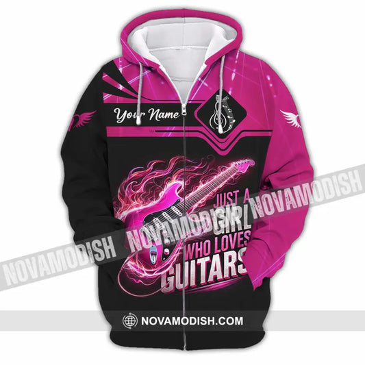 Woman Shirt Custom Name Guitarist Girl Guitar Love T-Shirt Zipper Hoodie / S T-Shirt