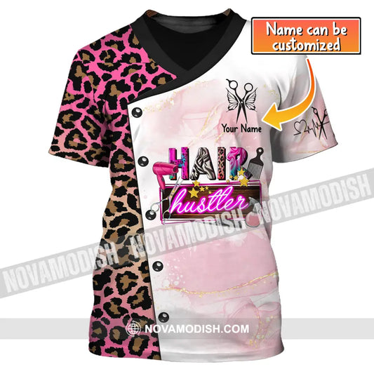 Woman Shirt Custom Name Hairdresser Hairstylist Apparel Hair Hustler T-Shirt For Barber Shop