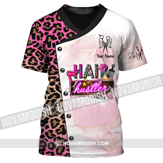 Woman Shirt Custom Name Hairdresser Hairstylist Apparel Hair Hustler T-Shirt For Barber Shop / S