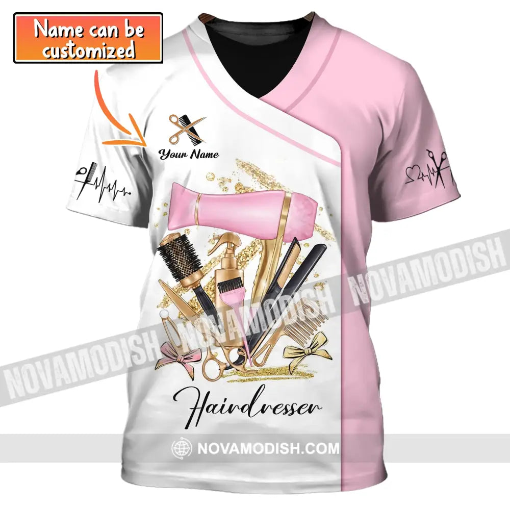 Woman Shirt Custom Name Hairdresser Hairstylist Apparel T-Shirt For Barber Shop