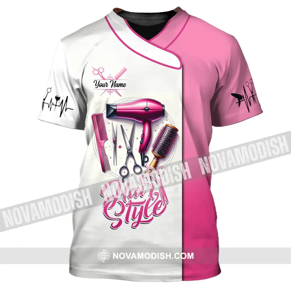 Woman Shirt Custom Name Hairdresser Hairstylist Apparel T-Shirt For Barber Shop / S
