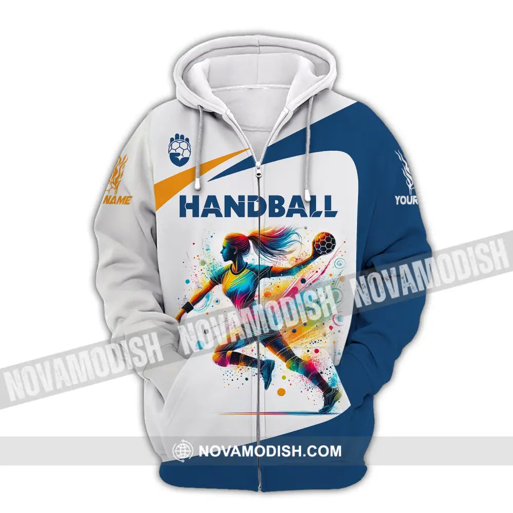 Woman Shirt Custom Name Handball Player Hoodie Polo Long Sleeve Gift For Zipper / S T-Shirt