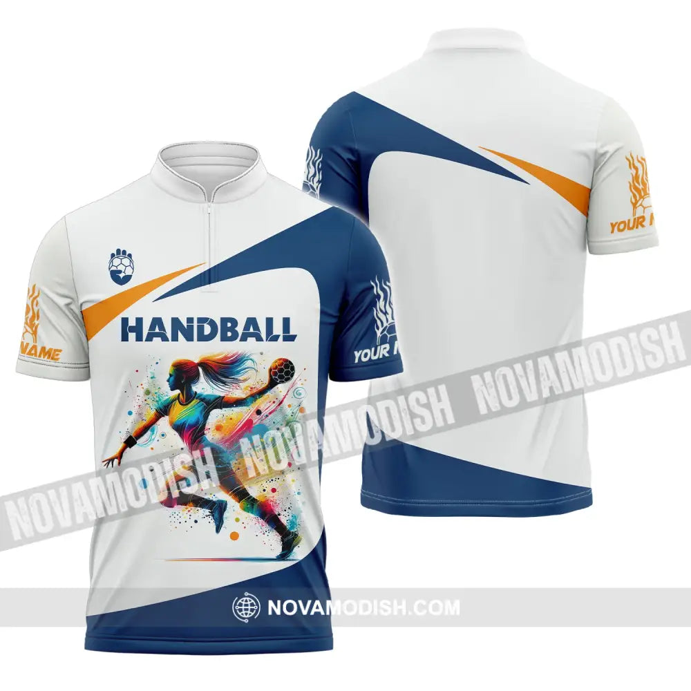 Woman Shirt Custom Name Handball Player Hoodie Polo Long Sleeve Gift For Zipper / S T-Shirt