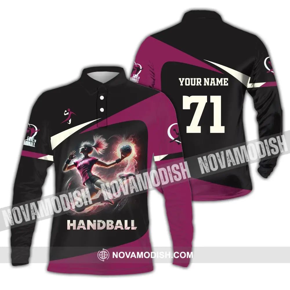 Woman Shirt Custom Name Handball Polo Long Sleeve Lover T-Shirt / S T-Shirt