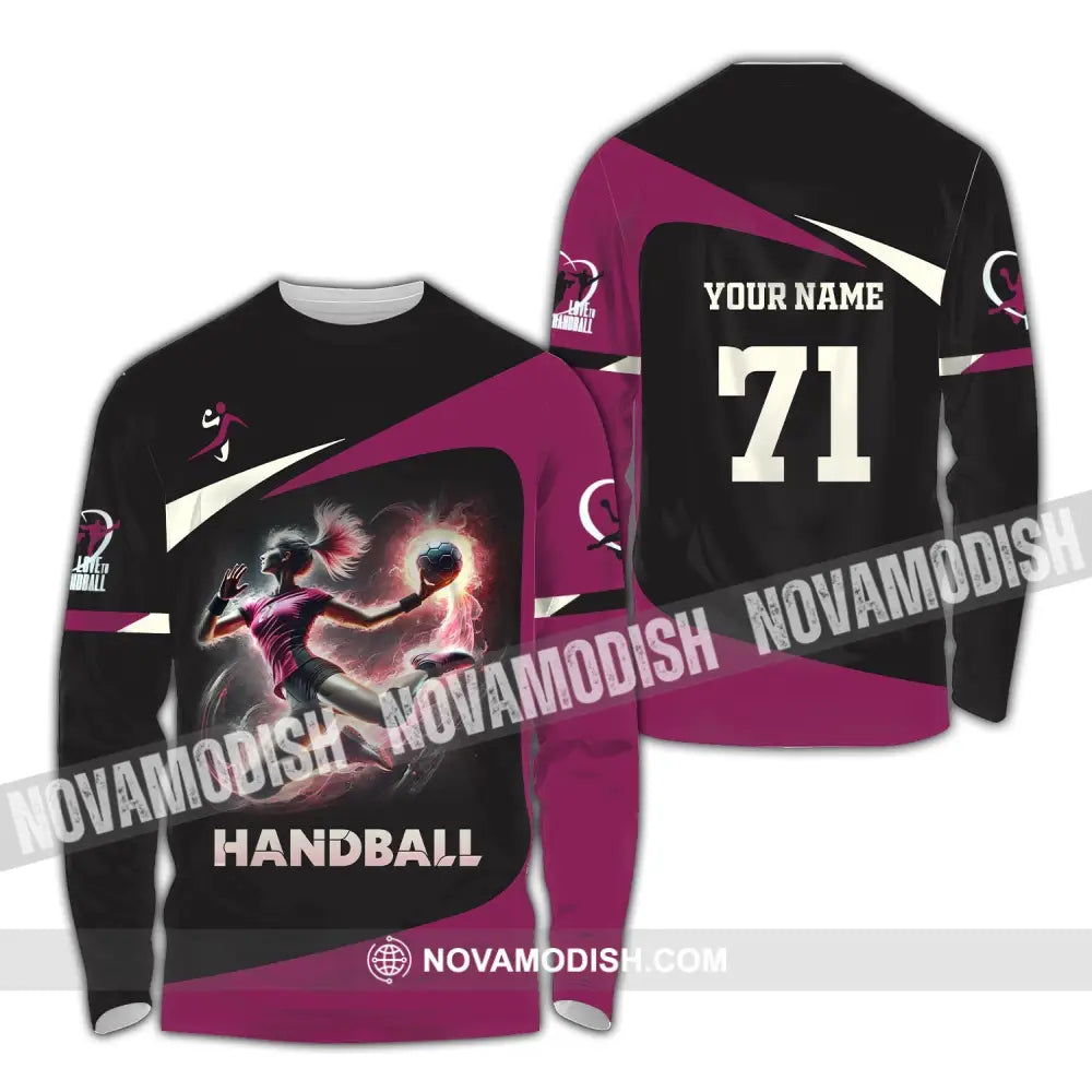 Woman Shirt Custom Name Handball Polo Long Sleeve Lover T-Shirt / S T-Shirt