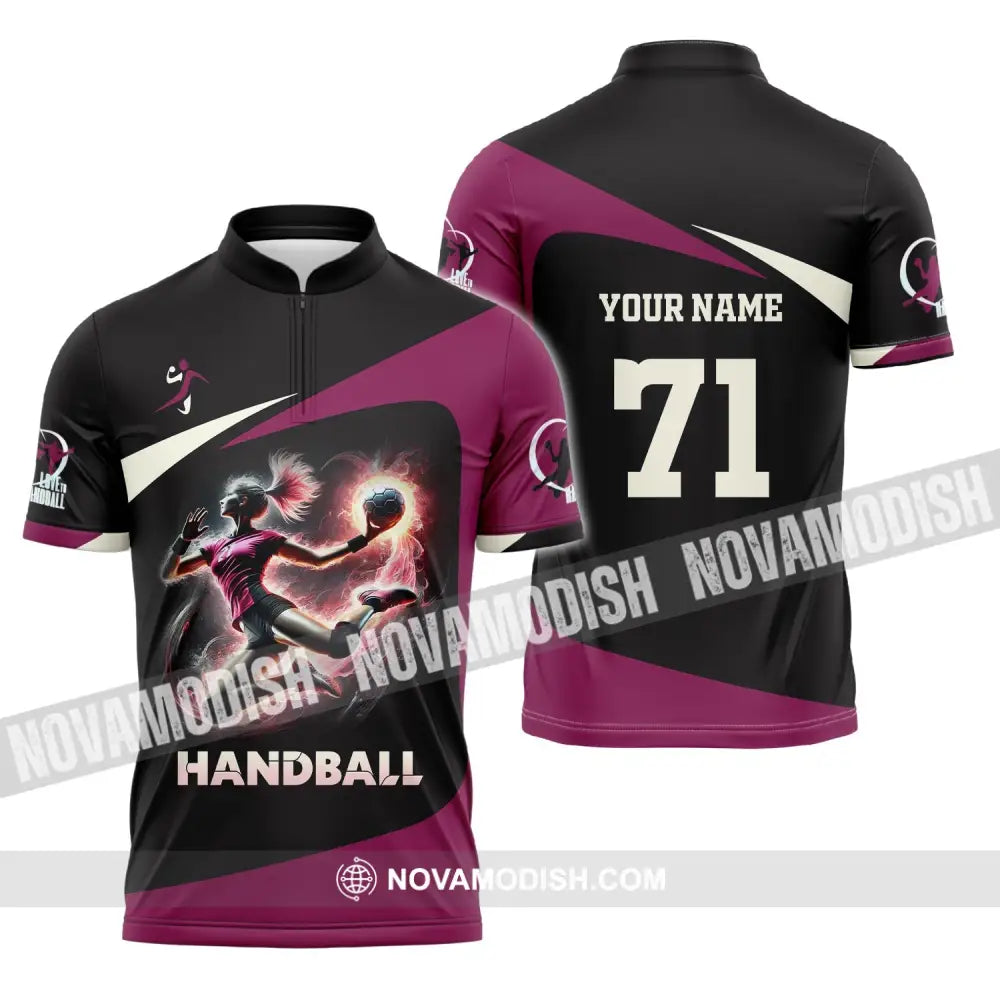 Woman Shirt Custom Name Handball Polo Long Sleeve Lover T-Shirt Zipper / S T-Shirt