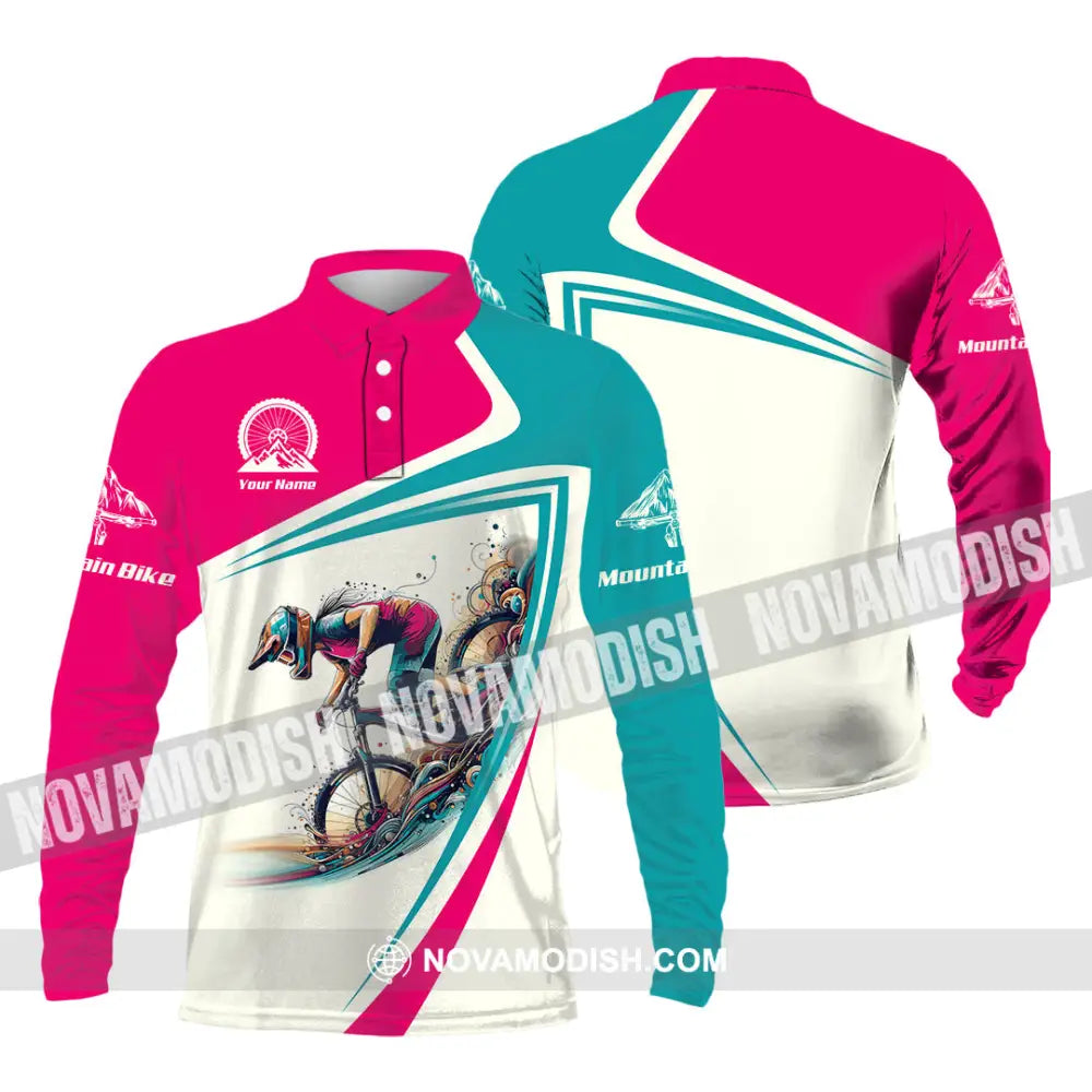 Woman Shirt Custom Name Mountain Bike Lover Gift Polo Long Sleeve Hoodie Nh240802 / S T-Shirt