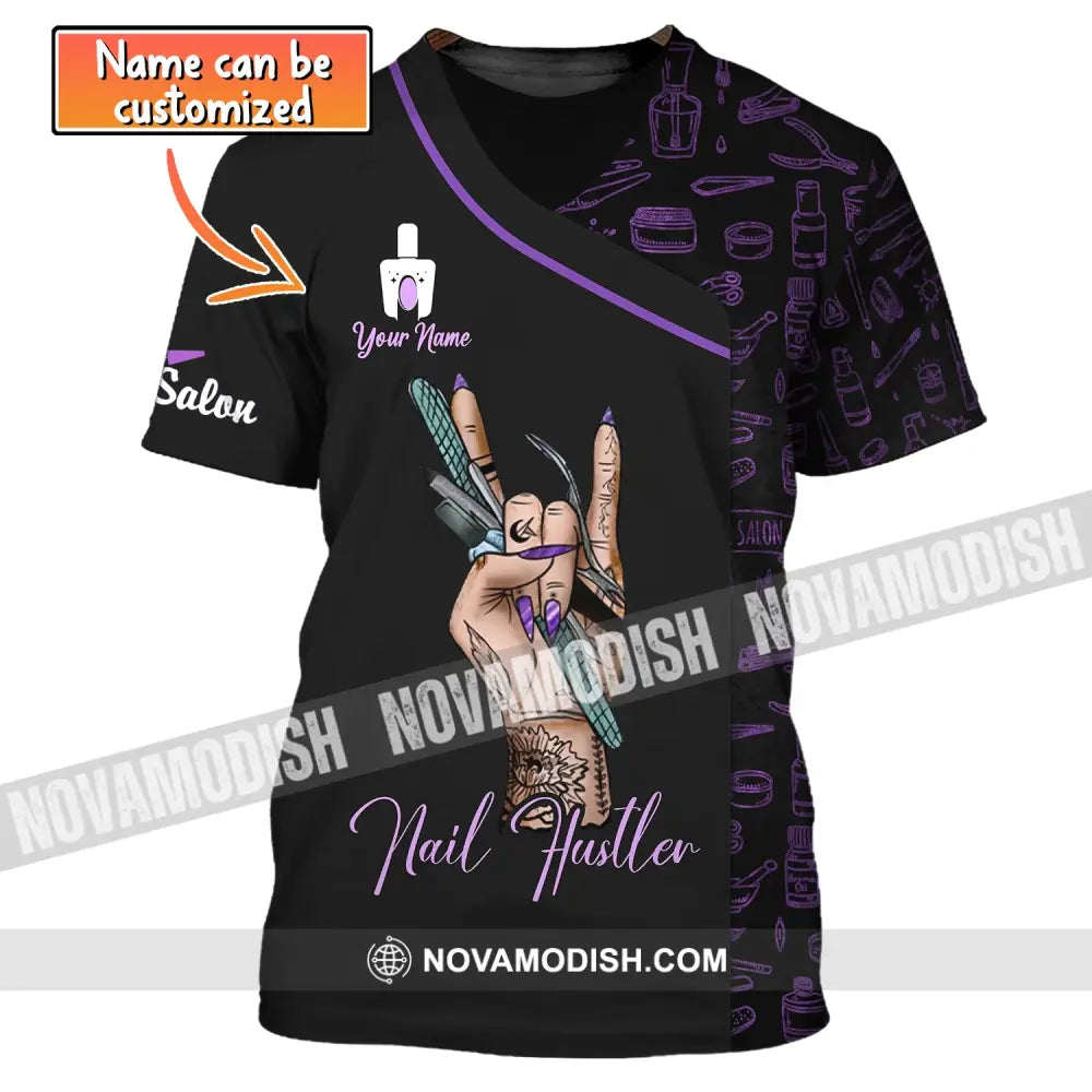 Woman Shirt Custom Name Nail Artist Hustler Salon T-Shirt