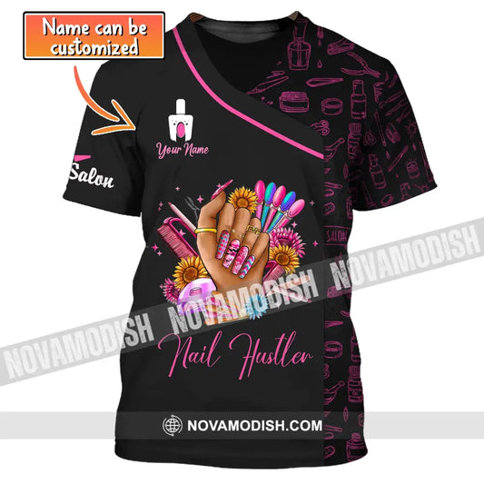 Woman Shirt Custom Name Nail Artist Hustler Salon T-Shirt