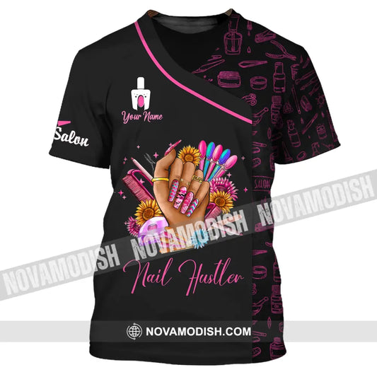 Woman Shirt Custom Name Nail Artist Hustler Salon T-Shirt / S