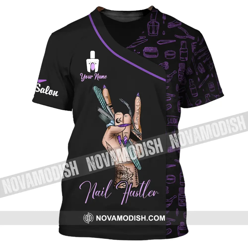 Woman Shirt Custom Name Nail Artist Hustler Salon T-Shirt / S