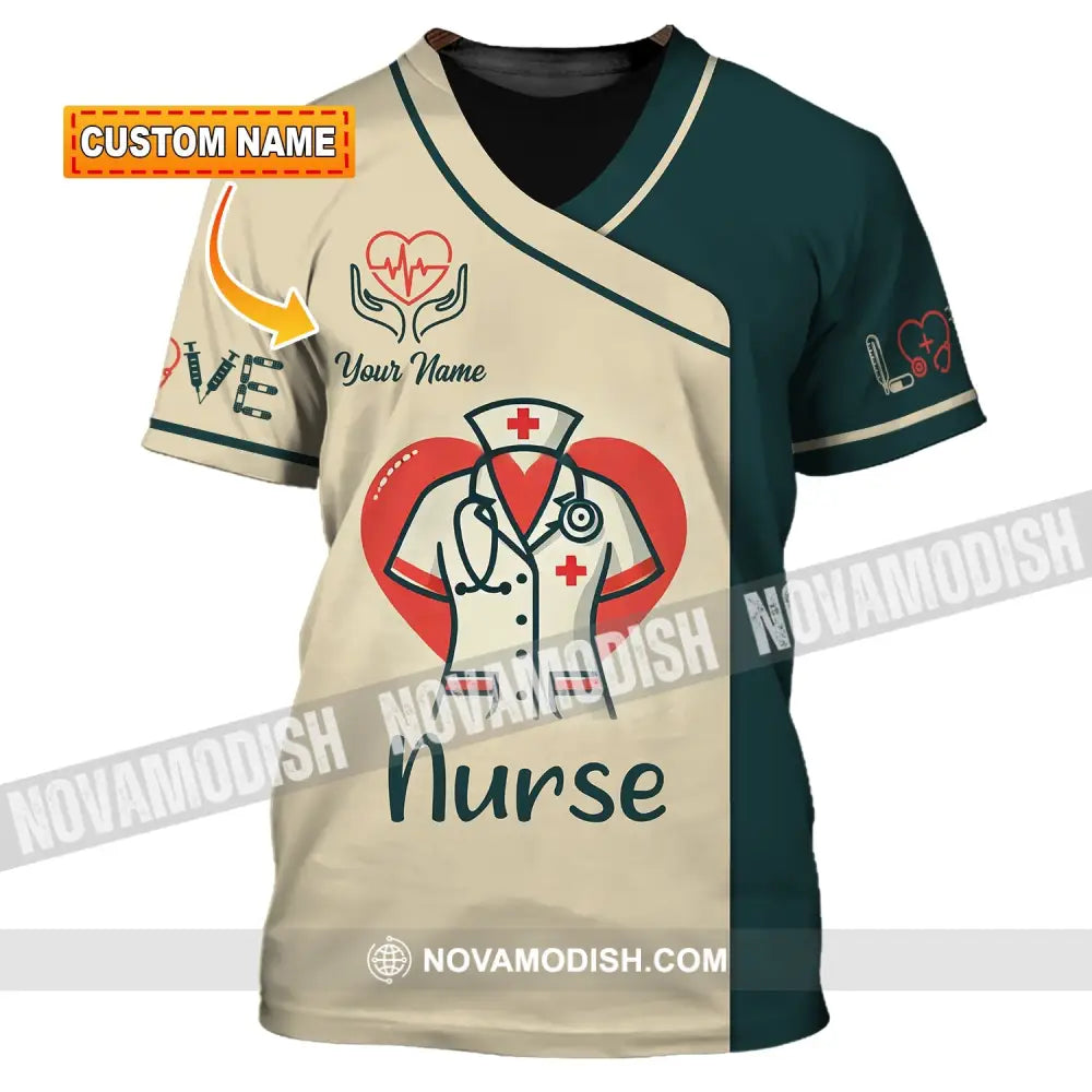 Woman Shirt Custom Name Nurse Polo Long Sleeve Love T-Shirt T-Shirt