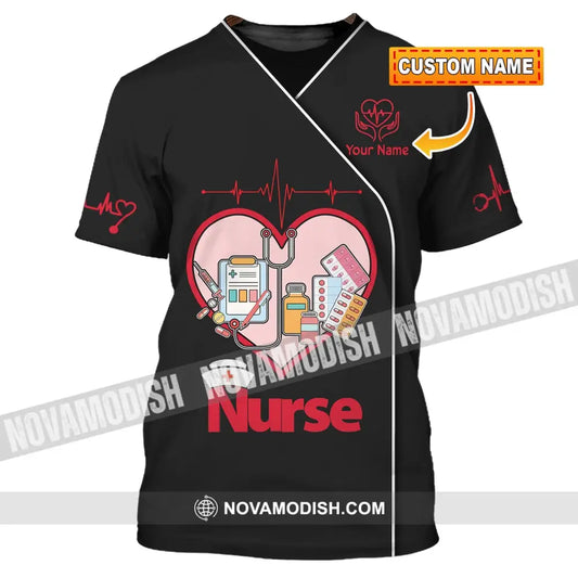 Woman Shirt Custom Name Nurse Polo Long Sleeve Love T-Shirt T-Shirt