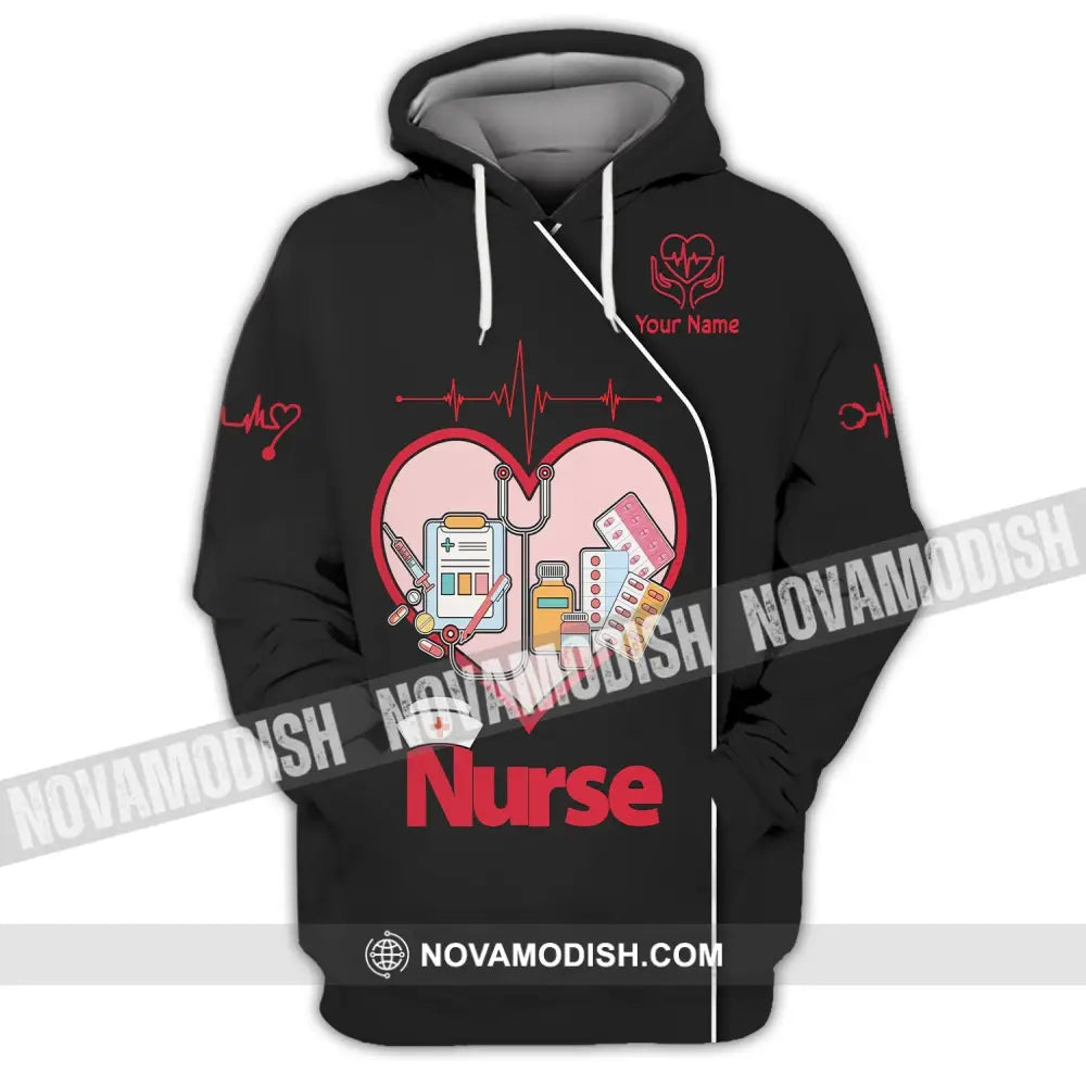 Woman Shirt Custom Name Nurse Polo Long Sleeve Love T-Shirt Hoodie / S T-Shirt