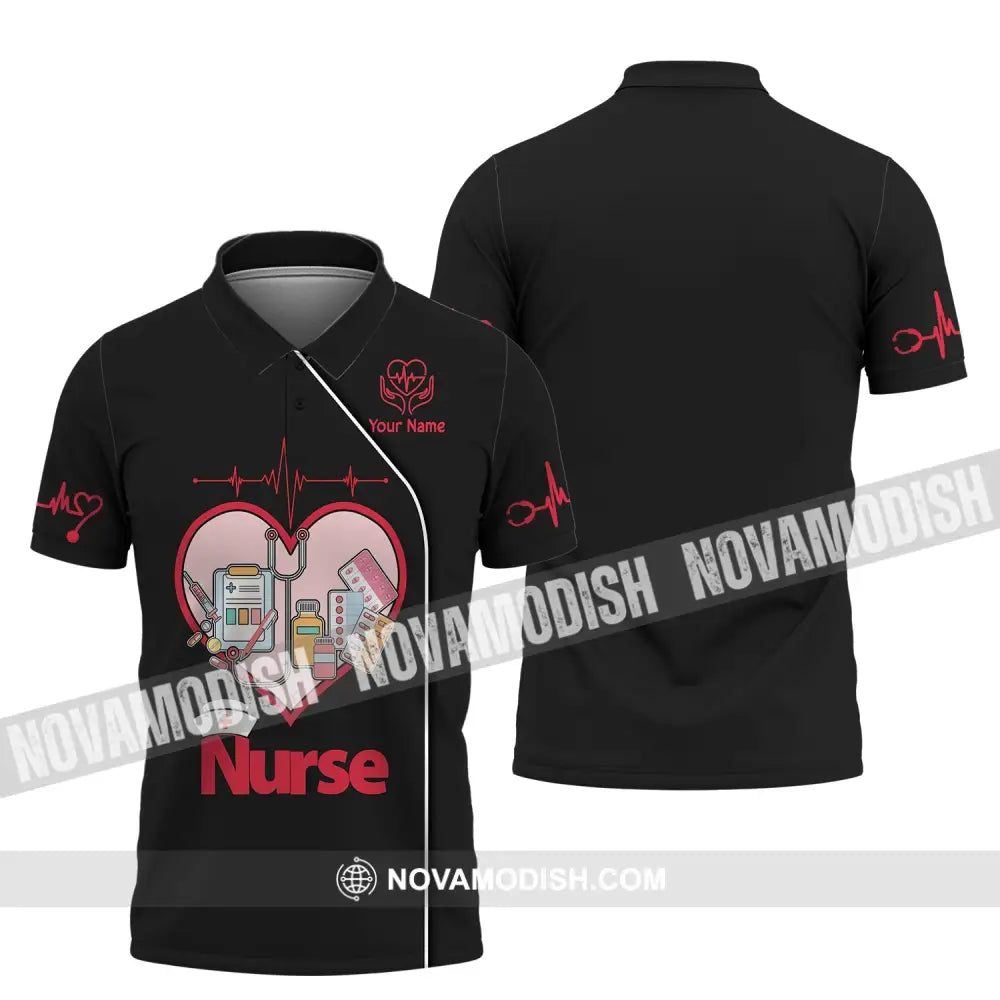 Woman Shirt Custom Name Nurse Polo Long Sleeve Love T-Shirt / S T-Shirt