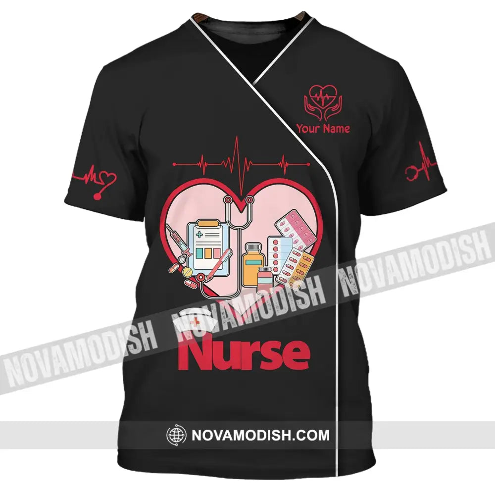 Woman Shirt Custom Name Nurse Polo Long Sleeve Love T-Shirt / S T-Shirt