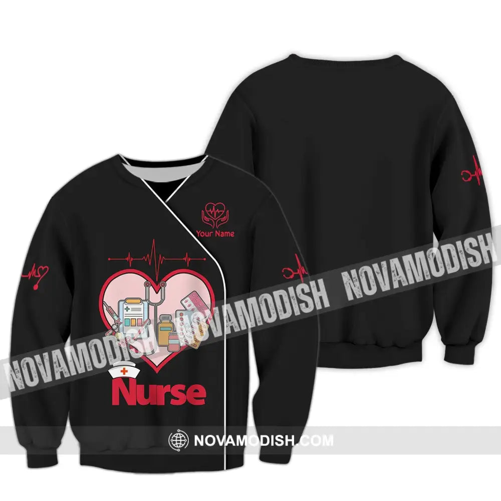 Woman Shirt Custom Name Nurse Polo Long Sleeve Love T-Shirt / S T-Shirt