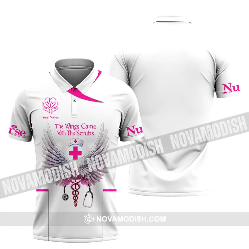 Woman Shirt Custom Name Nurse Polo Long Sleeve Uniform / S T-Shirt