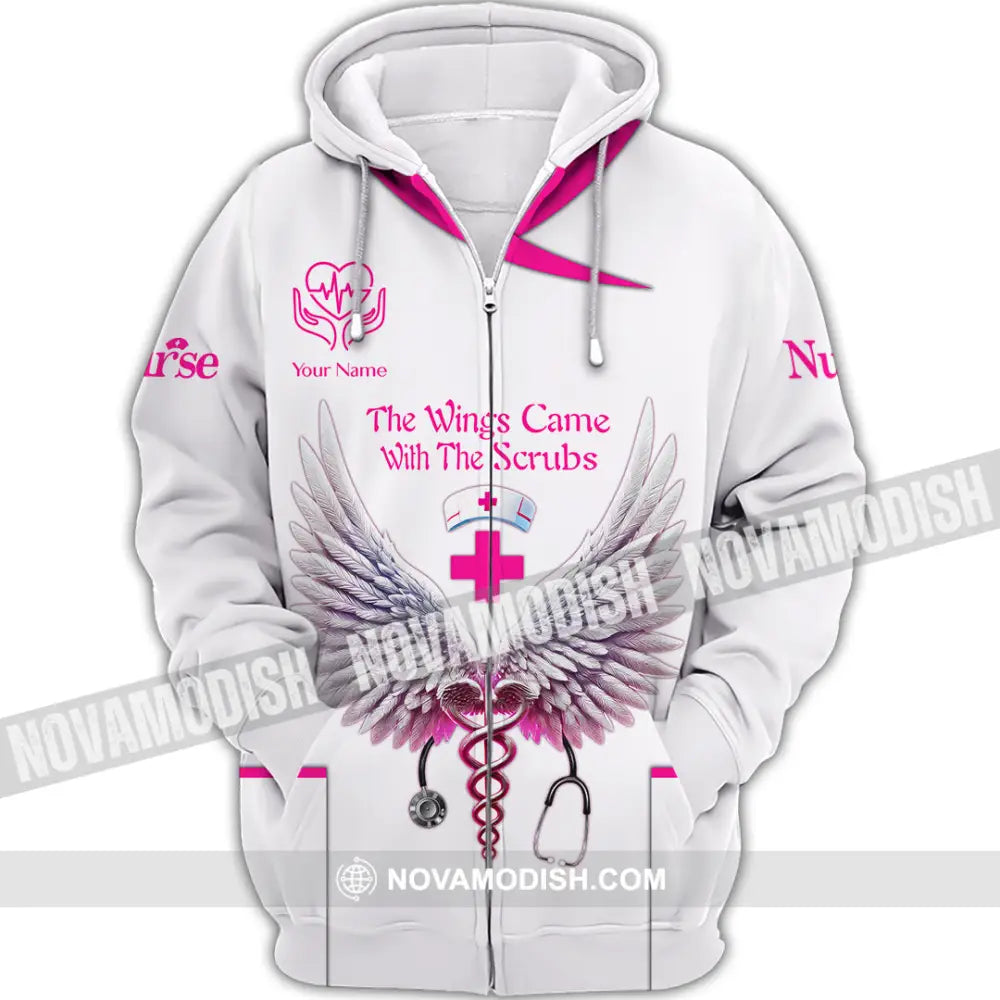 Woman Shirt Custom Name Nurse Polo Long Sleeve Uniform Zipper Hoodie / S T-Shirt