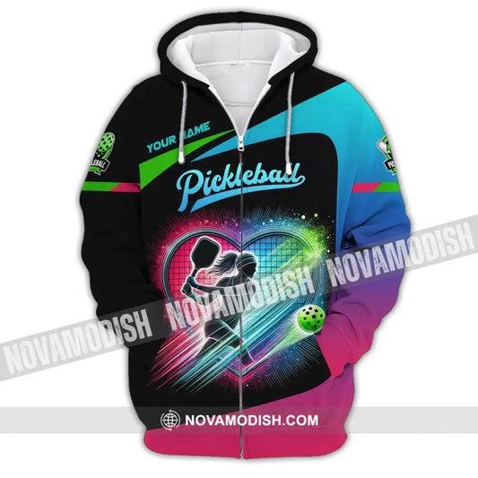 Woman Shirt Custom Name Pickleball T-Shirt For Club Gift Players Zipper Hoodie / S T-Shirt