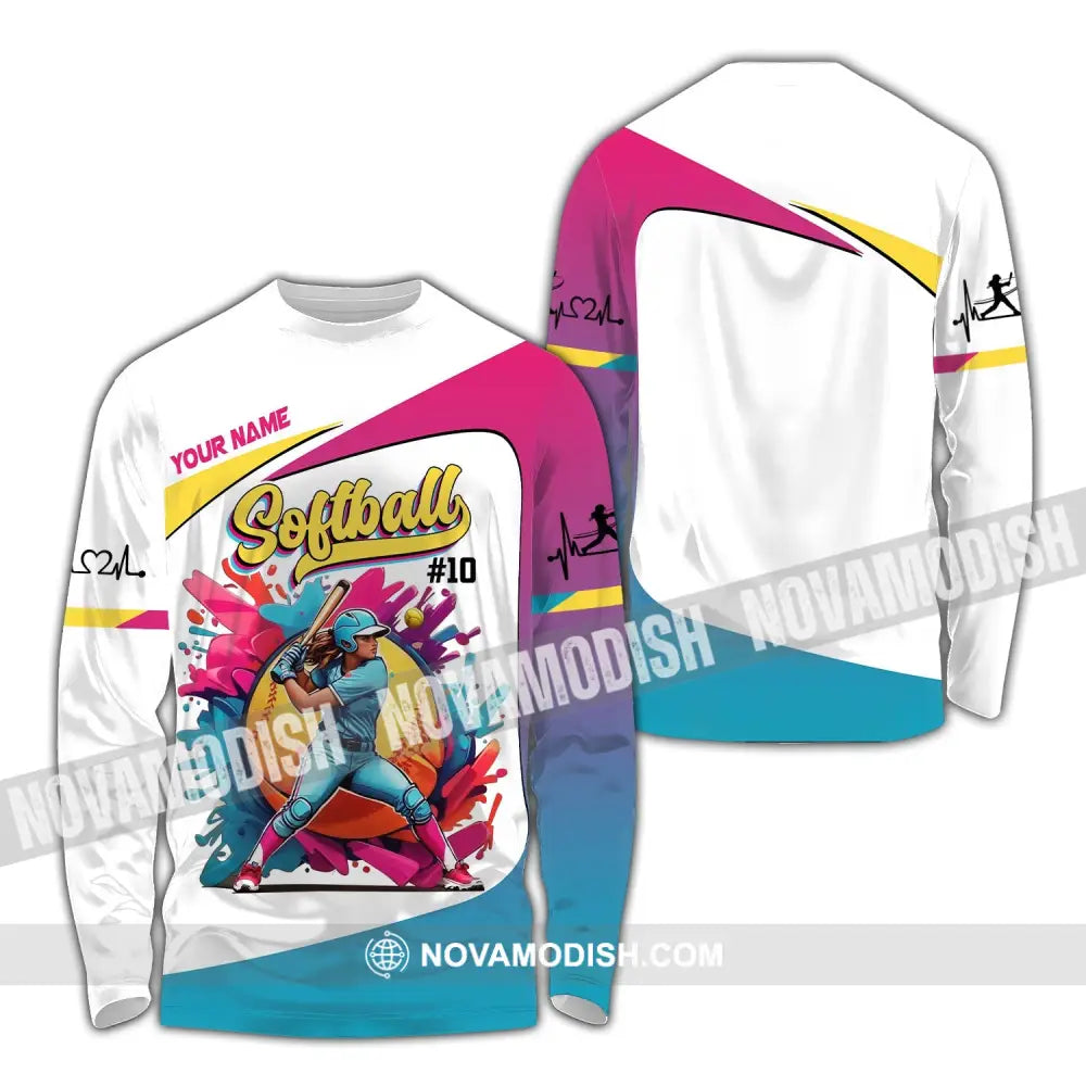 Woman Shirt Custom Name Softball Polo Long Sleeve Lover Gift / S T-Shirt