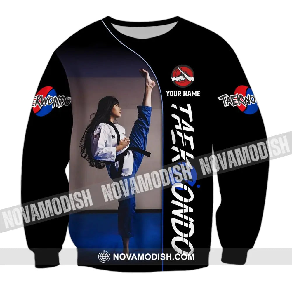 Woman Shirt Custom Name Taekwondo Hoodie Polo Long Sleeve Gift For Lovers / S T-Shirt