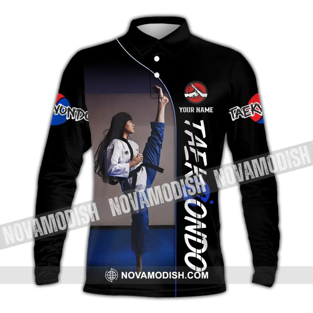 Woman Shirt Custom Name Taekwondo Hoodie Polo Long Sleeve Gift For Lovers / S T-Shirt