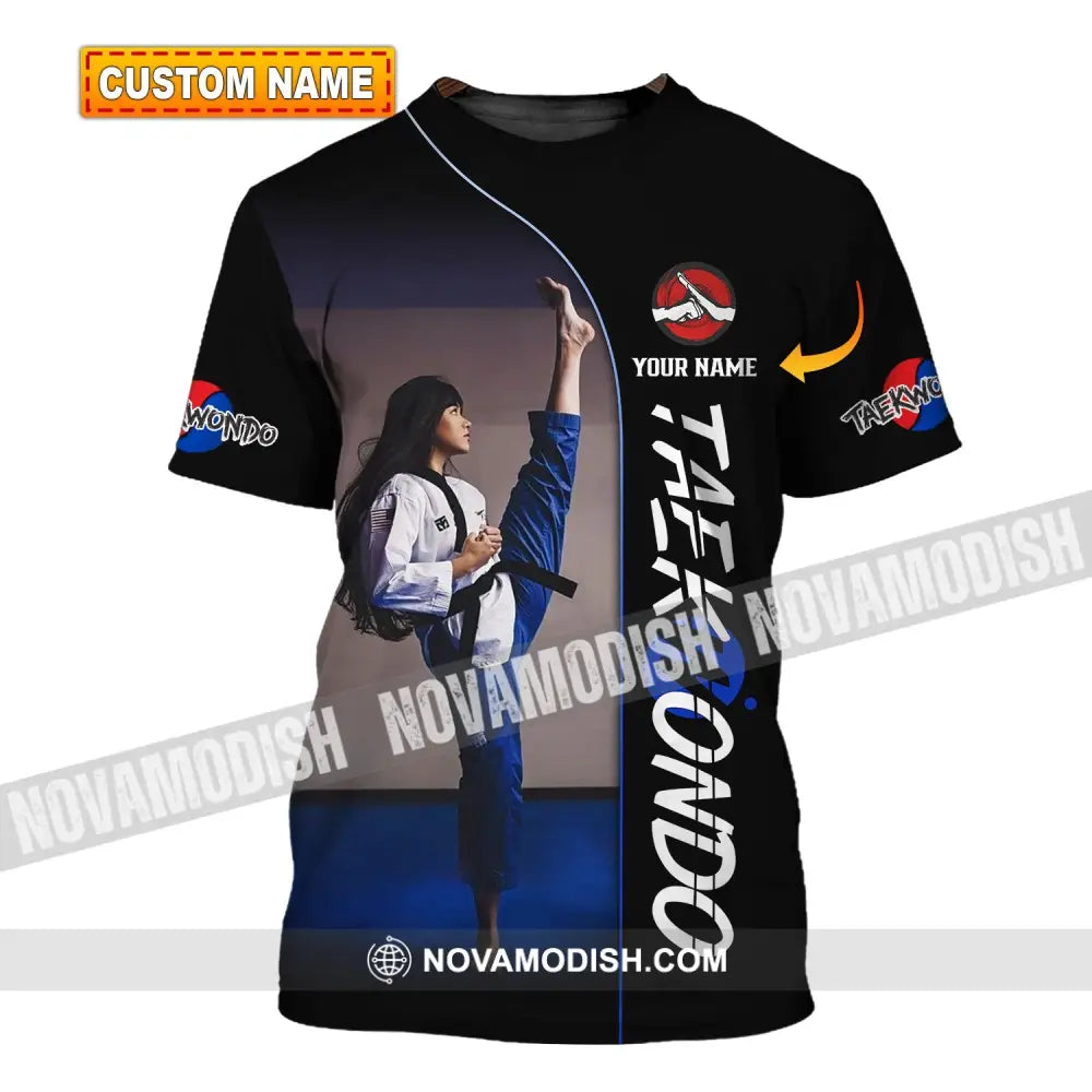 Woman Shirt Custom Name Taekwondo Hoodie Polo Long Sleeve Gift For Lovers T-Shirt