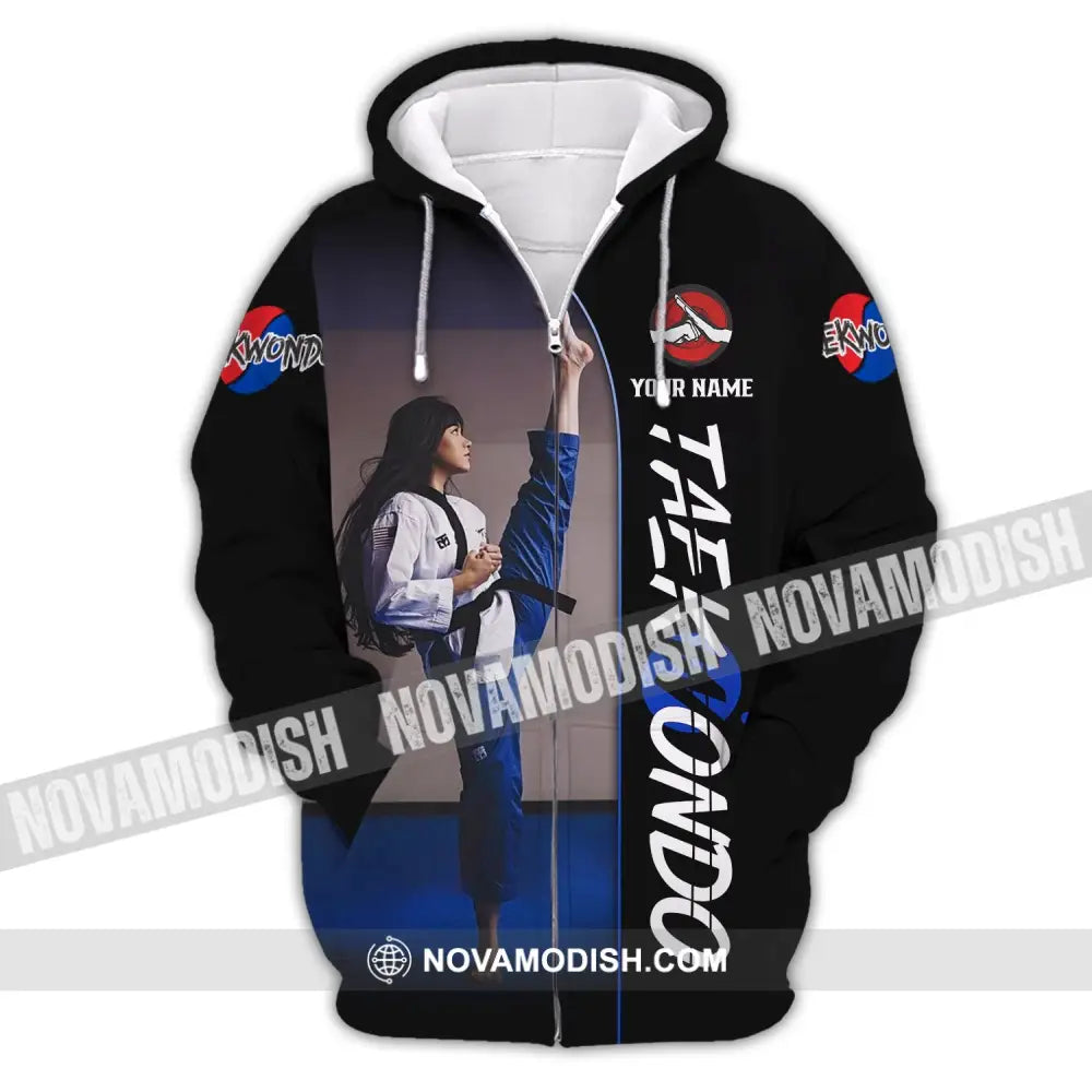 Woman Shirt Custom Name Taekwondo Hoodie Polo Long Sleeve Gift For Lovers Zipper / S T-Shirt